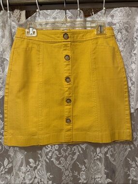 LOFT Mustard Button-Front Mini Skirt